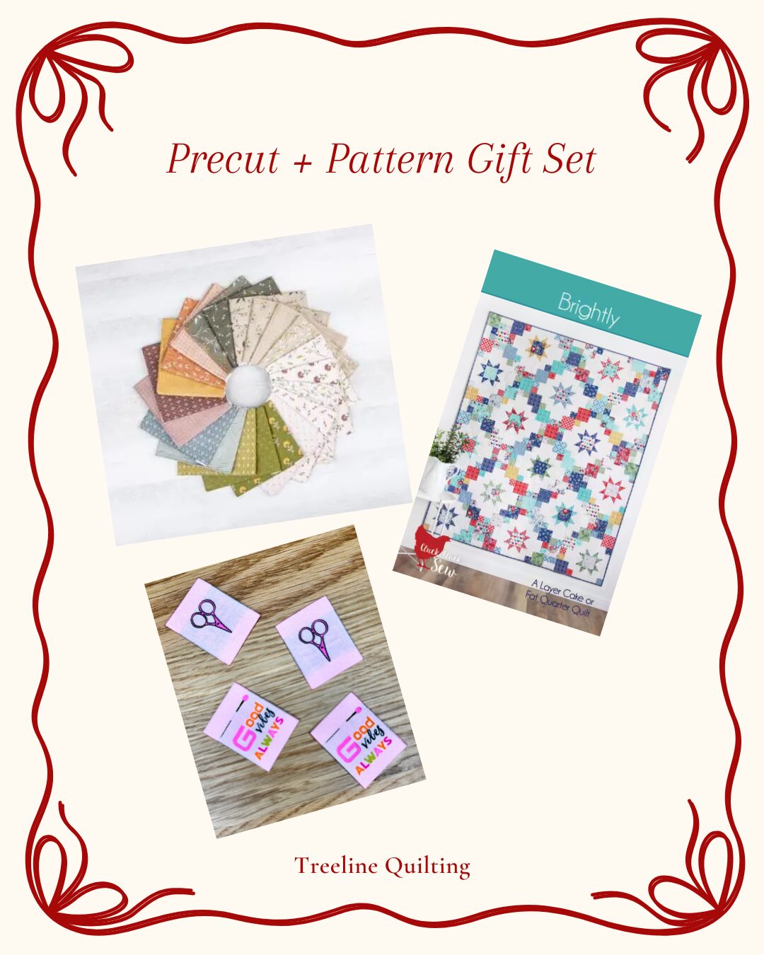 Fat quarter bundle, quilt pattern that is fat quarter friendly, and quilt labels to make a precut and pattern gift set for quilters