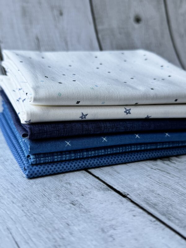 Stacked Frost Seasonal Basics Petite fat quarter bundle with navy and denim Riley Blake Basics