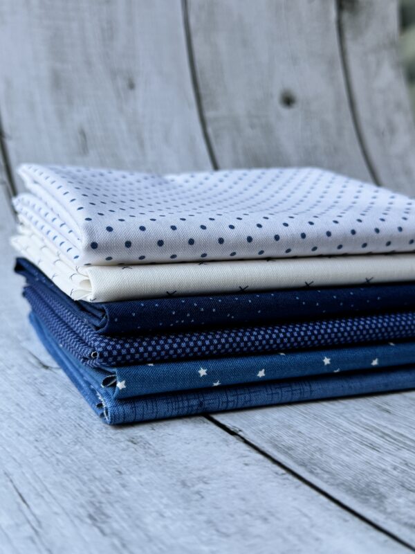 Stacked Flurry Seasonal Basics Petite fat quarter bundle with blue and white Riley Blake Basics