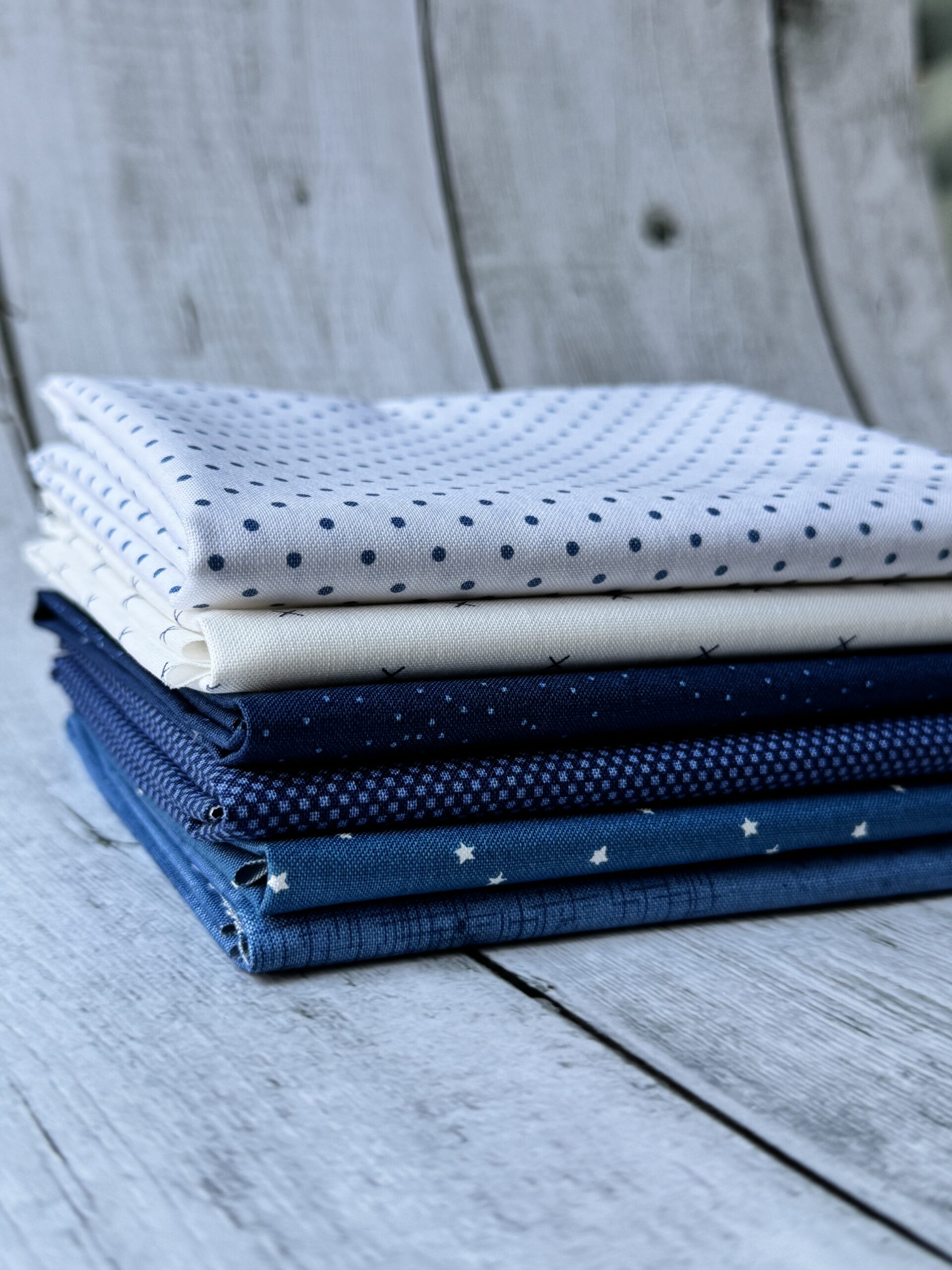 Stacked Flurry Seasonal Basics Petite fat quarter bundle with blue and white Riley Blake Basics