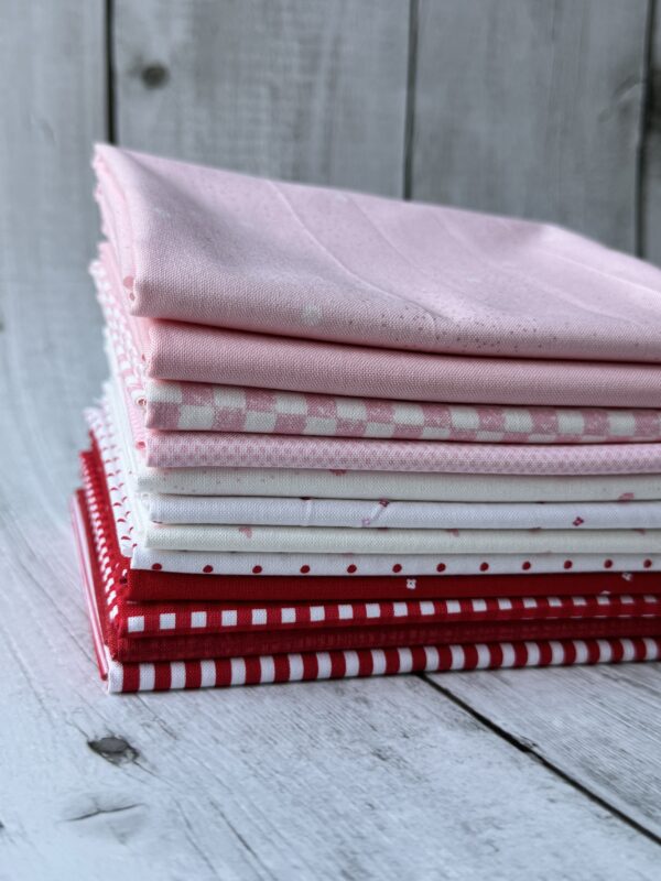 Stacked Sweetheart Seasonal Basics fat quarter bundle with pink and red Riley Blake Basics