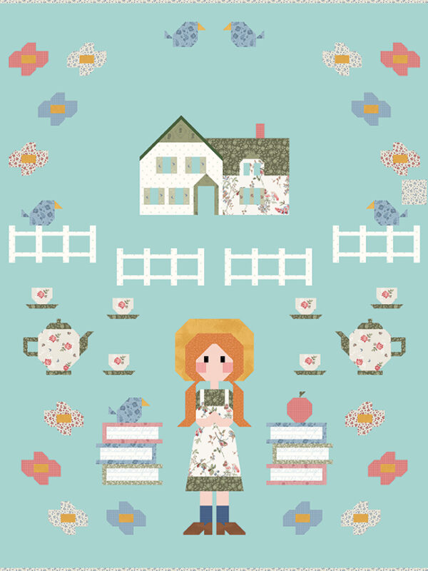 Finished Anne of Green Gables quilt measuring 55 by 68 inches featuring fabric from Riley Blake Designs and pattern by Art East Quilting Co