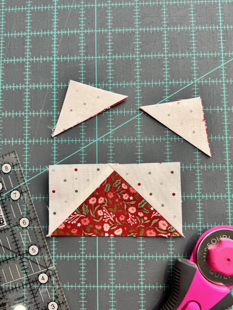 stitch and flip flying geese with trimmed corner triangles