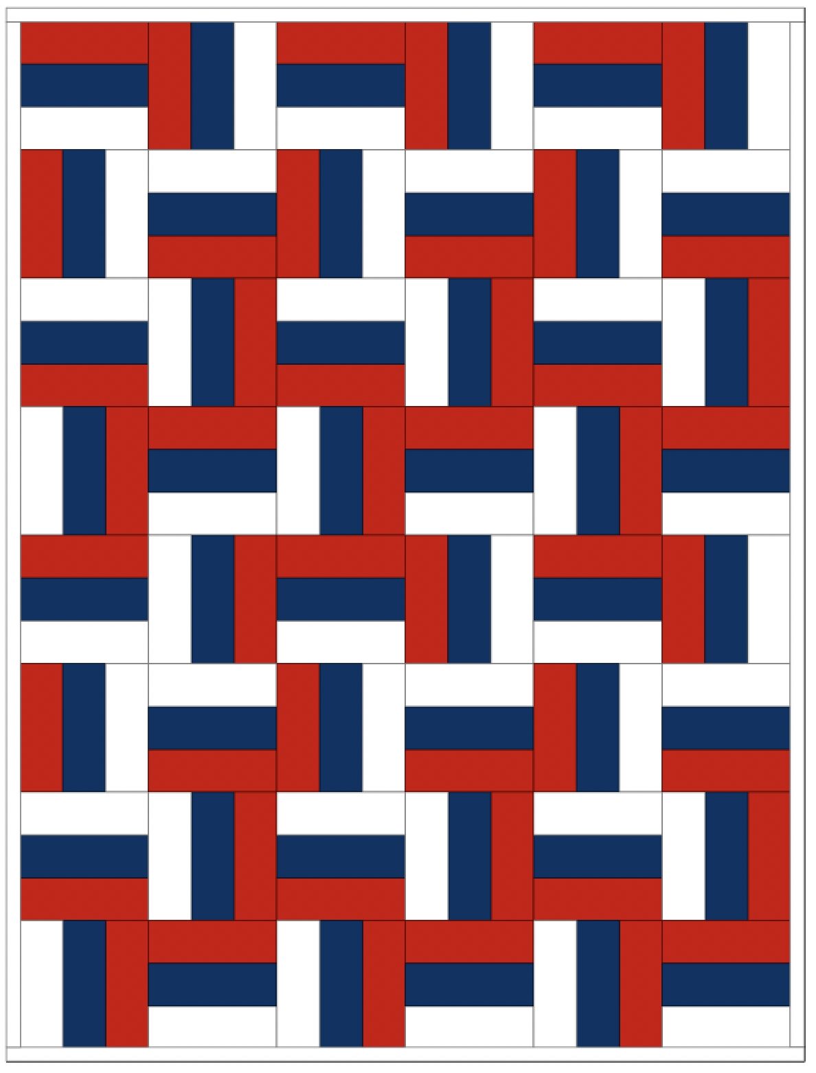 red white and blue rail fence quilt with alternating block orientation creating a repeating pattern