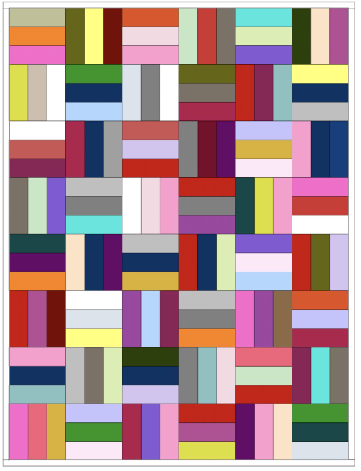 scrappy rail fence quilt layout with each block rotated 90 degrees creating a mixed directional pattern