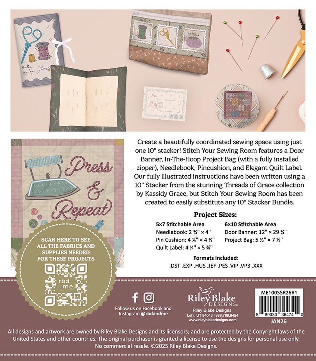 Stitch Your Sewing Room machine embroidery USB by Riley Blake Designs embroidery design collection