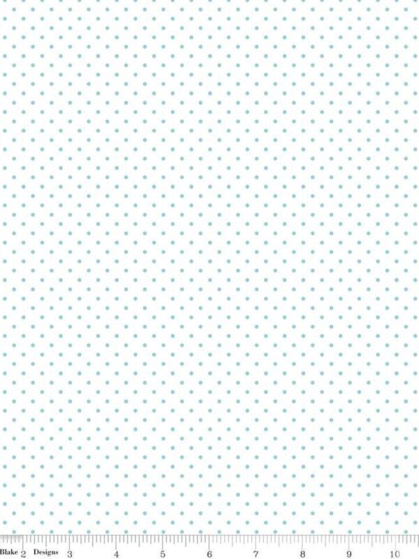 Swiss Dot White Aqua fabric by Riley Blake Designs aqua polka dot quilting fabric on white background