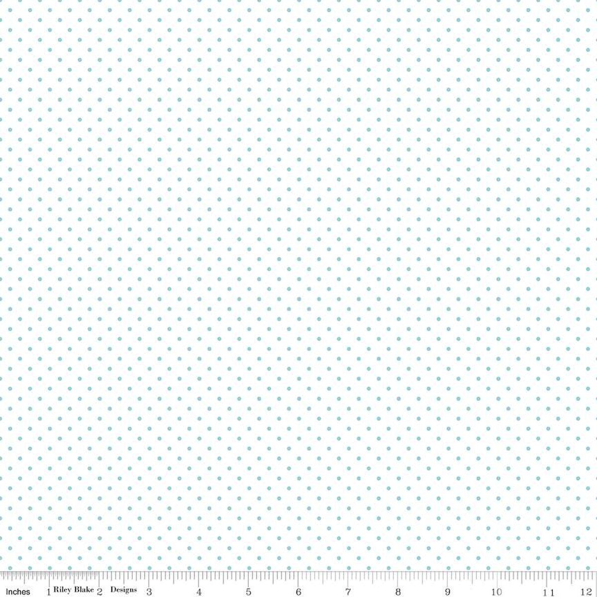 Swiss Dot White Aqua fabric by Riley Blake Designs aqua polka dot quilting fabric on white background