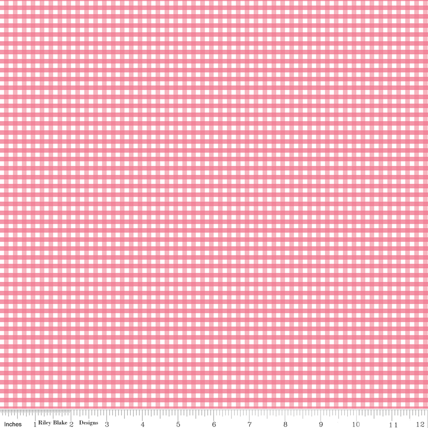 1/8 inch small gingham Sugar Pink fabric by Riley Blake Designs pink gingham quilting fabric