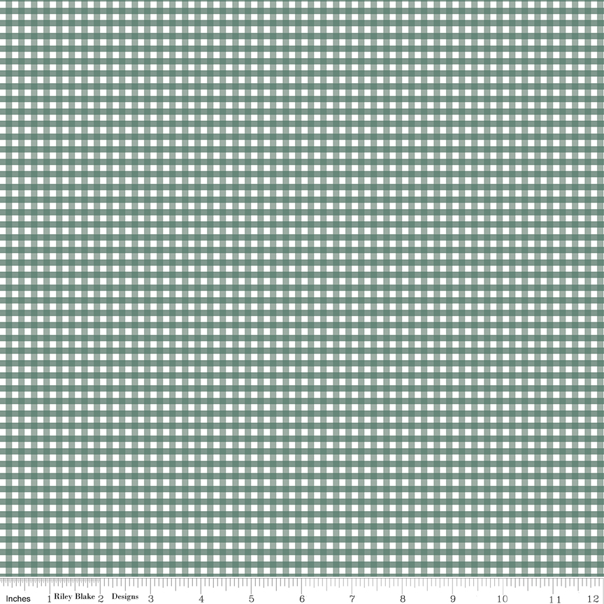 1/8 inch small gingham Lodge Pole fabric by Riley Blake Designs green gingham quilting fabric
