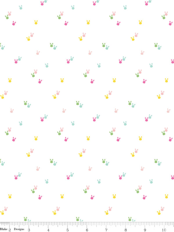 Seasonal Basic Bunnies White fabric by Riley Blake Designs bunny print quilting fabric on white background