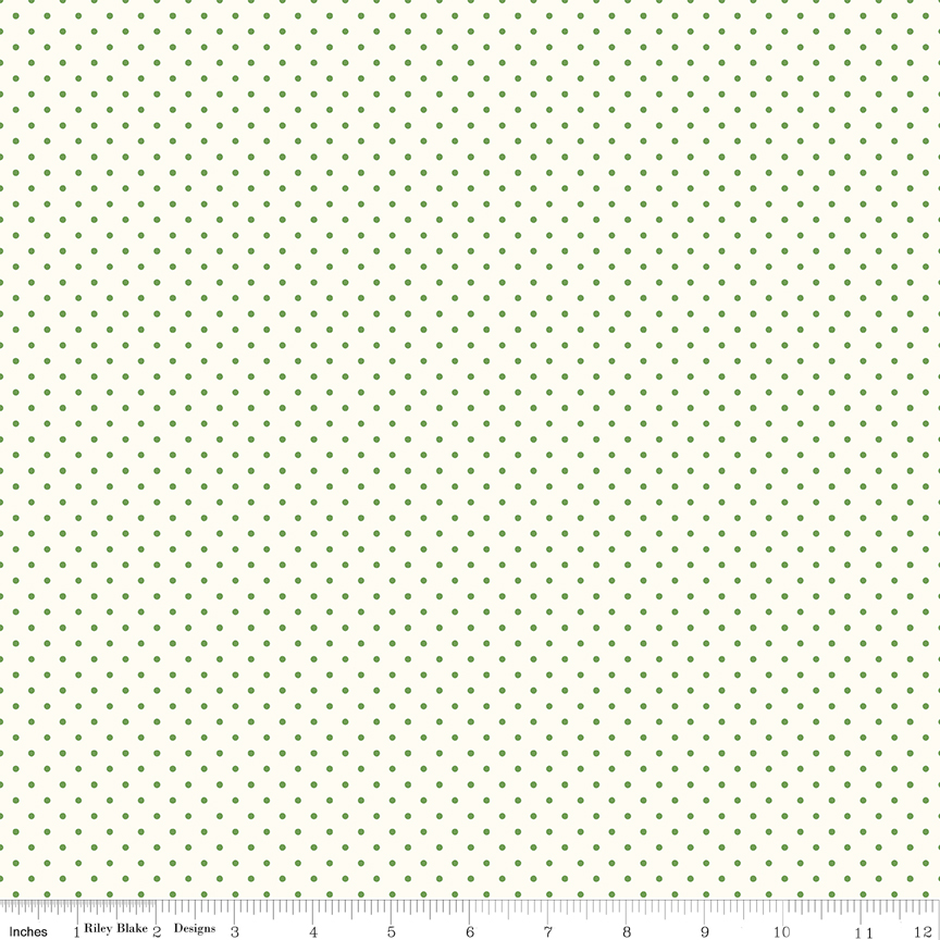 Swiss Dot Cream Clover fabric by Riley Blake Designs green polka dot quilting fabric on cream background
