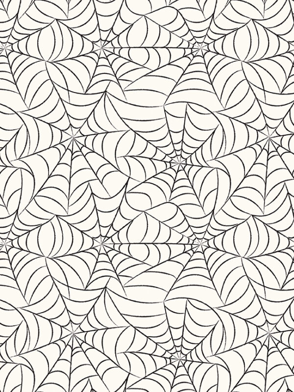 Frank and Friends Webs Cloud fabric with spiderweb pattern on light background