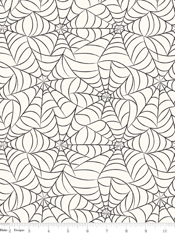 Frank and Friends Webs Cloud fabric with spiderweb pattern on light background