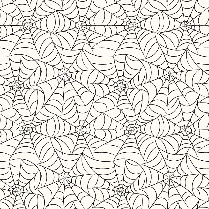 Frank and Friends Webs Cloud fabric with spiderweb pattern on light background