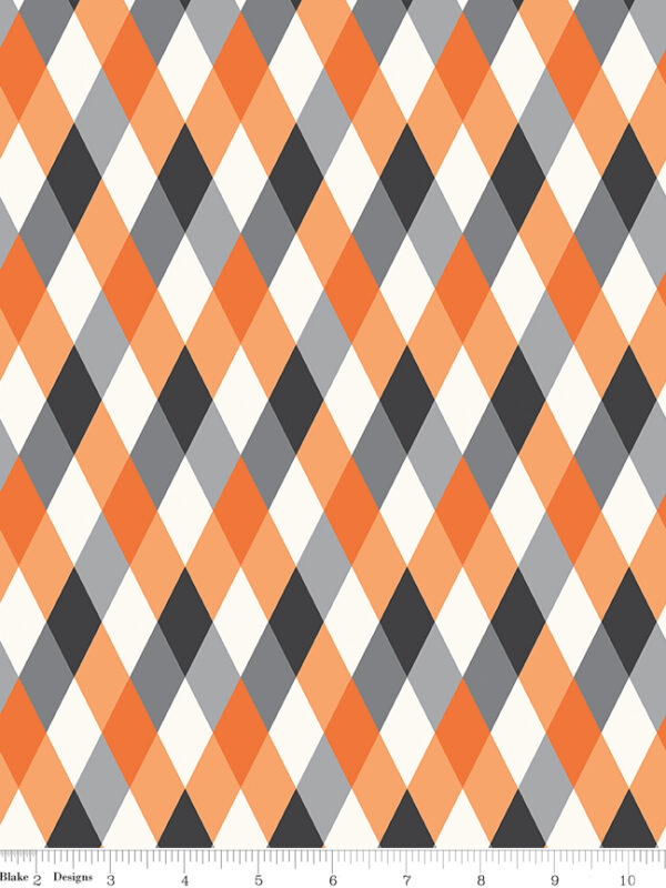 Frank and Friends Diamonds Orange fabric with geometric elongated diamond pattern