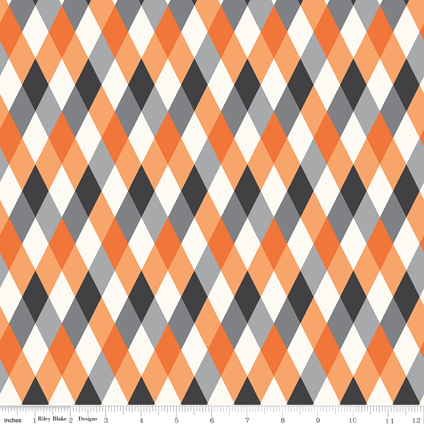 Frank and Friends Diamonds Orange fabric with geometric elongated diamond pattern