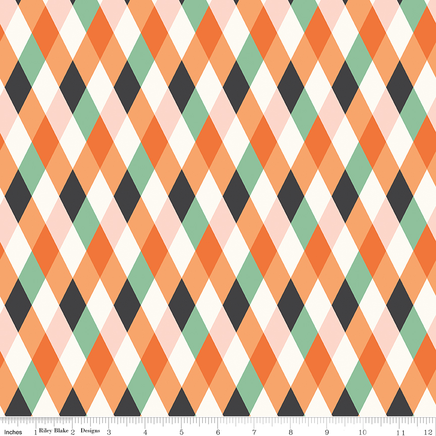 Frank and Friends Diamonds Multi fabric with geometric elongated diamond pattern in multiple colors
