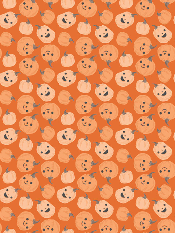 Frank and Friends Pumpkins Orange fabric with smiling pumpkins