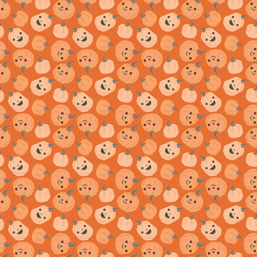 Frank and Friends Pumpkins Orange fabric with smiling pumpkins