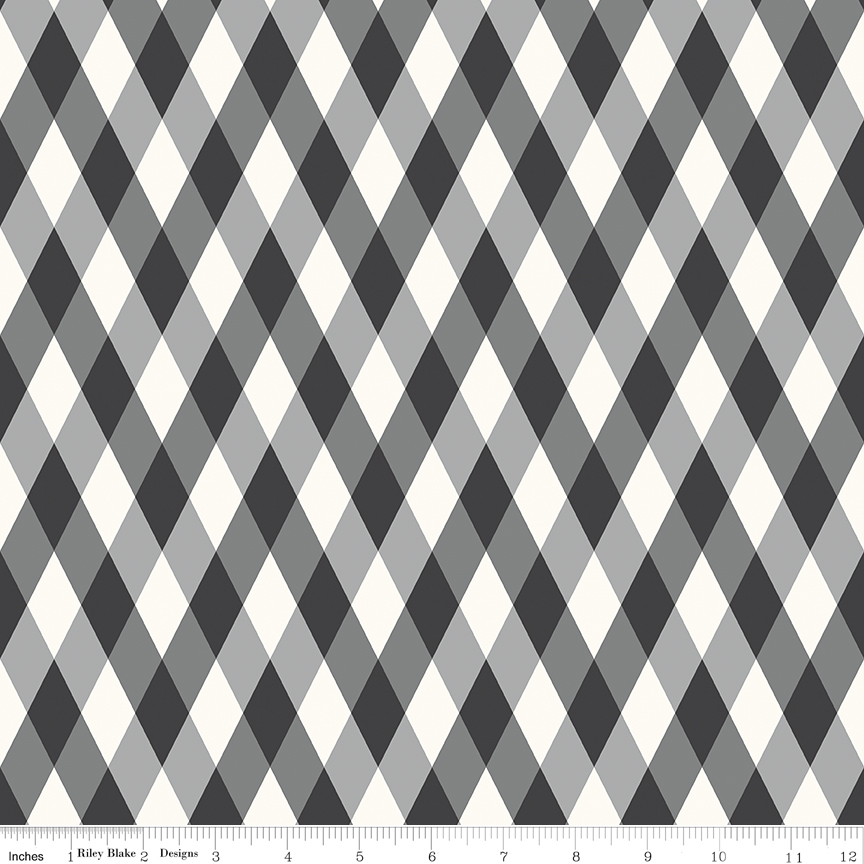 Frank and Friends Diamonds Black fabric with geometric elongated diamond pattern