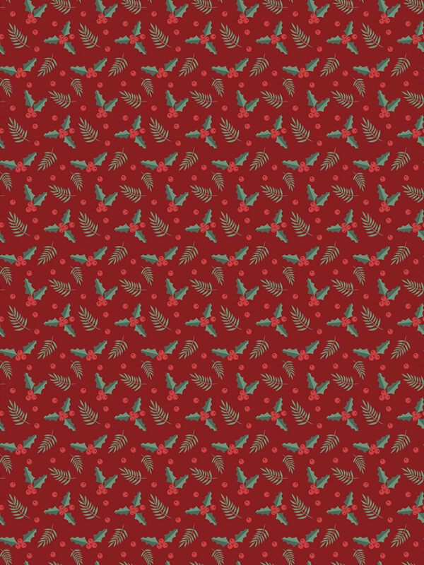Evergreen Wishes Holly Berries Red fabric with holly leaves and berries