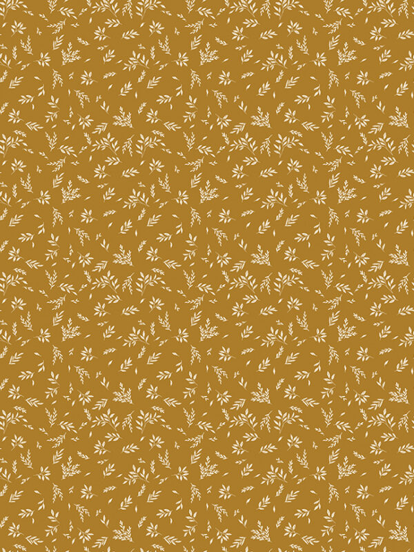 Bountiful Leaves Butterscotch Fabric by Sandy Gervais Bountiful Leaves Butterscotch fabric with scattered leaf pattern