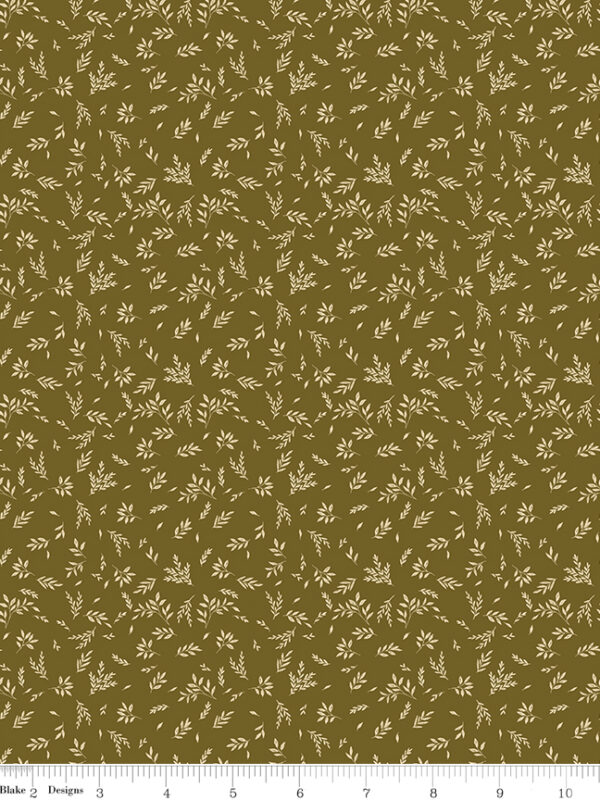 Bountiful Leaves Green fabric with scattered leaf pattern