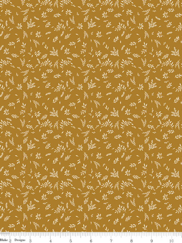 Bountiful Leaves Butterscotch fabric with scattered leaf pattern