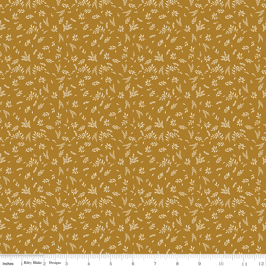 Bountiful Leaves Butterscotch fabric with scattered leaf pattern