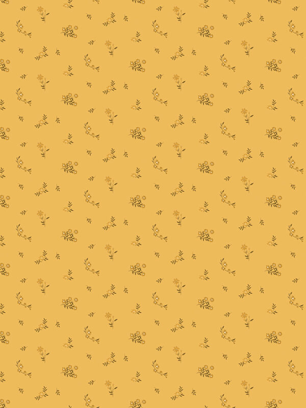 Bountiful Flower Toss Yellow fabric with small flowers and leaves pattern