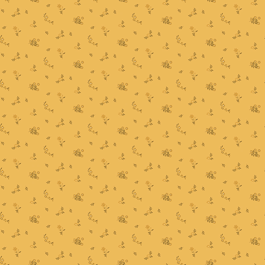 Bountiful Flower Toss Yellow fabric with small flowers and leaves pattern