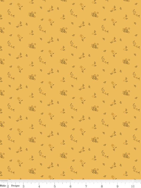 Bountiful Flower Toss Yellow fabric with small flowers and leaves pattern