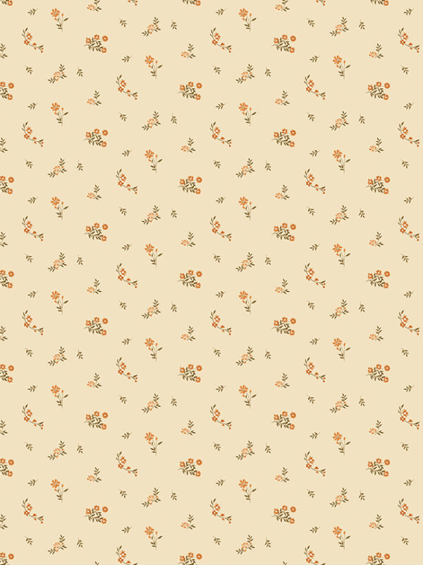 Bountiful Flower Toss Ivory fabric with small flowers and leaves on light background