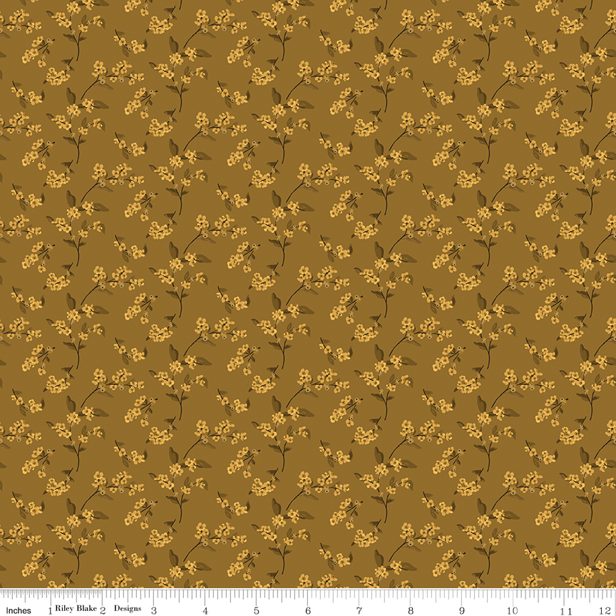 Bountiful Bittersweet Suede fabric with flowers and leaves pattern