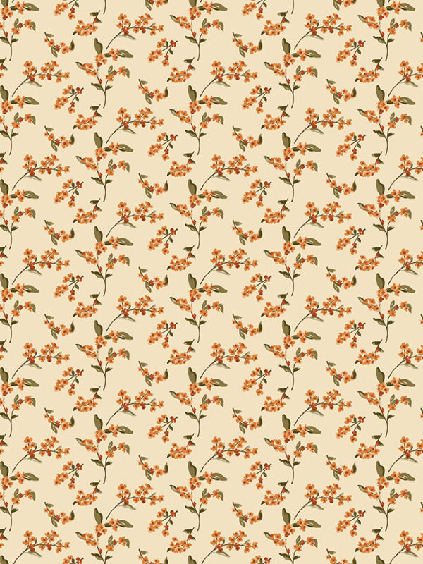 Bountiful Bittersweet Ivory fabric with flowers and leaves on light background