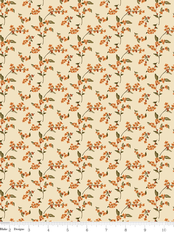 Bountiful Bittersweet Ivory fabric with flowers and leaves on light background