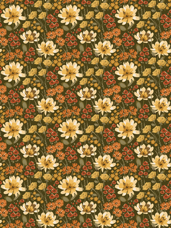 Bountiful Floral Shrubs fabric with dense field of flowers pattern