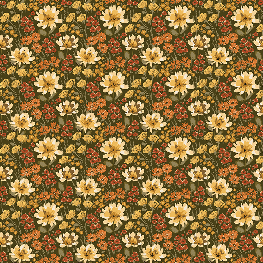 Bountiful Floral Shrubs fabric with dense field of flowers pattern