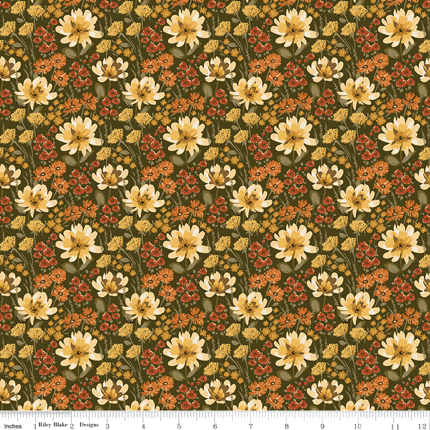 Bountiful Floral Shrubs fabric with dense field of flowers pattern