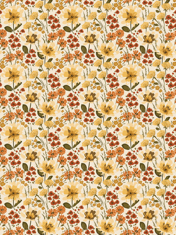 Bountiful Floral Cream fabric with dense floral pattern on light background