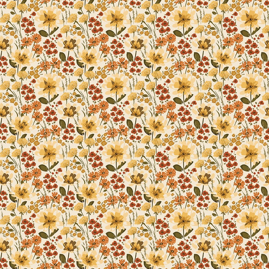 Bountiful Floral Cream fabric with dense floral pattern on light background