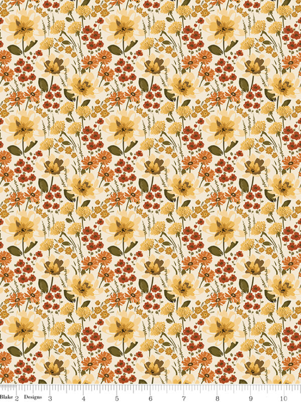 Bountiful Floral Cream fabric with dense floral pattern on light background