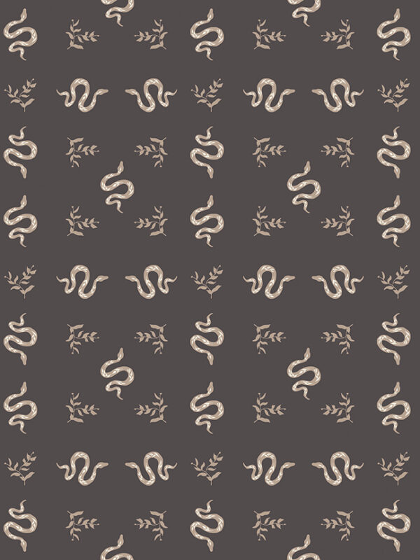 Apothecary Serpents Charcoal fabric with snakes and botanical design