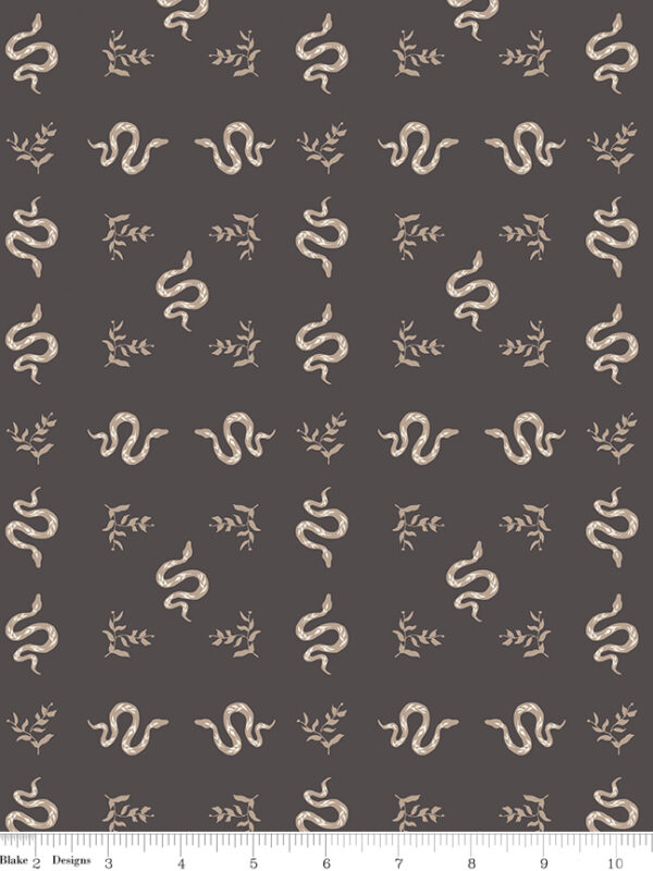Apothecary Serpents Charcoal fabric with snakes and botanical design