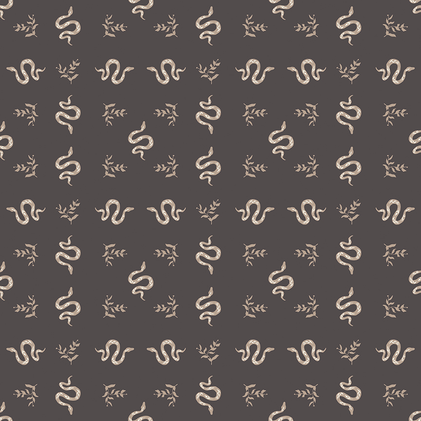 Apothecary Serpents Charcoal fabric with snakes and botanical design