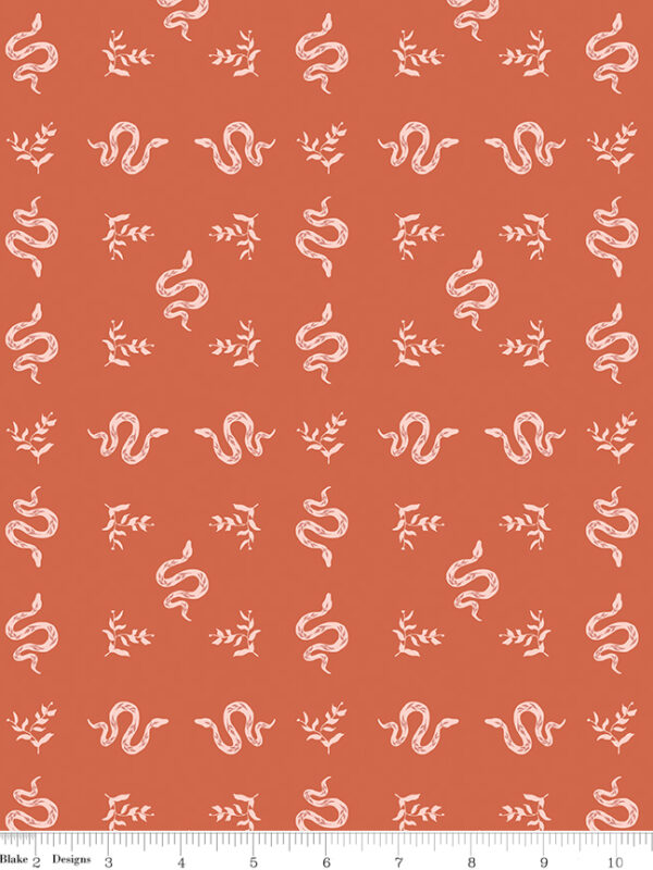 Apothecary Serpents Autumn fabric with snakes and botanical elements in fall colors