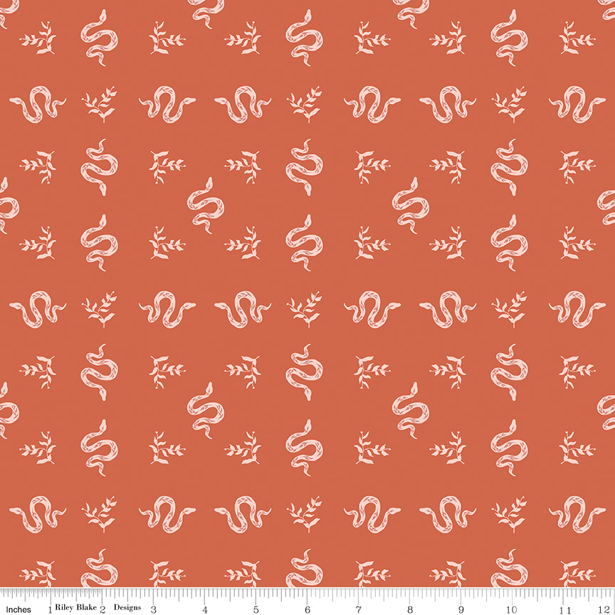 Apothecary Serpents Autumn fabric with snakes and botanical elements in fall colors