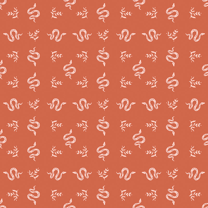 Apothecary Serpents Autumn fabric with snakes and botanical elements in fall colors