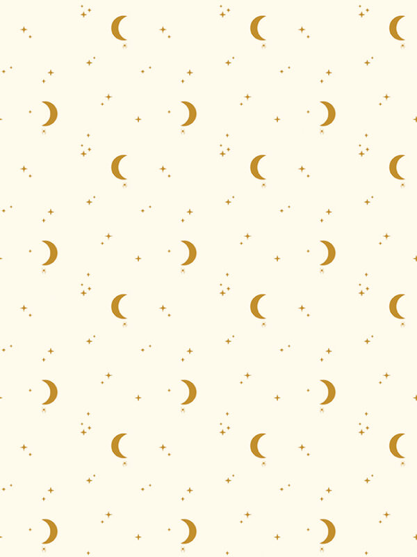 Apothecary Night Sky Cream fabric with moons spiders and stars on light background